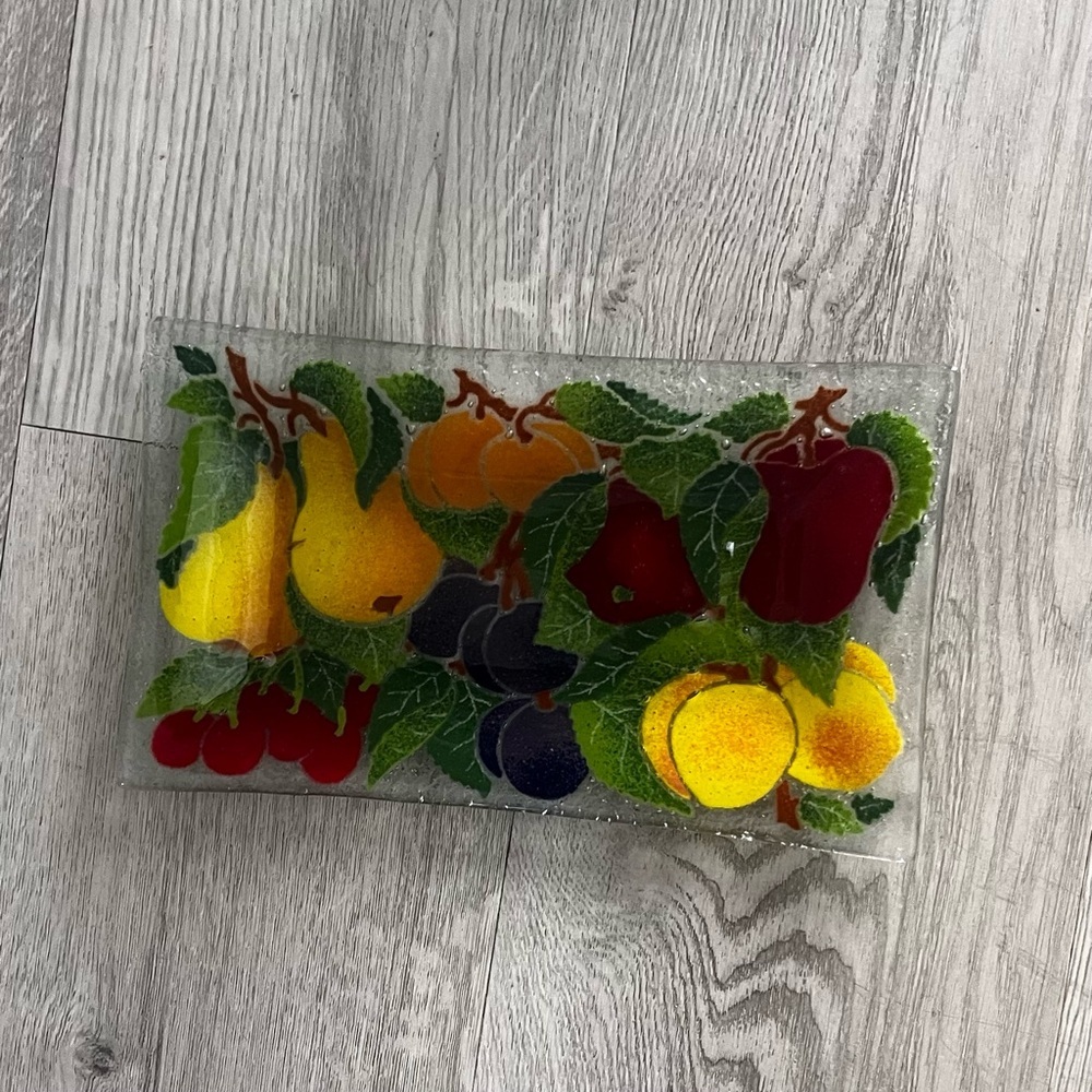 Peggy Karr Fused Glass Orchard Tray Signed